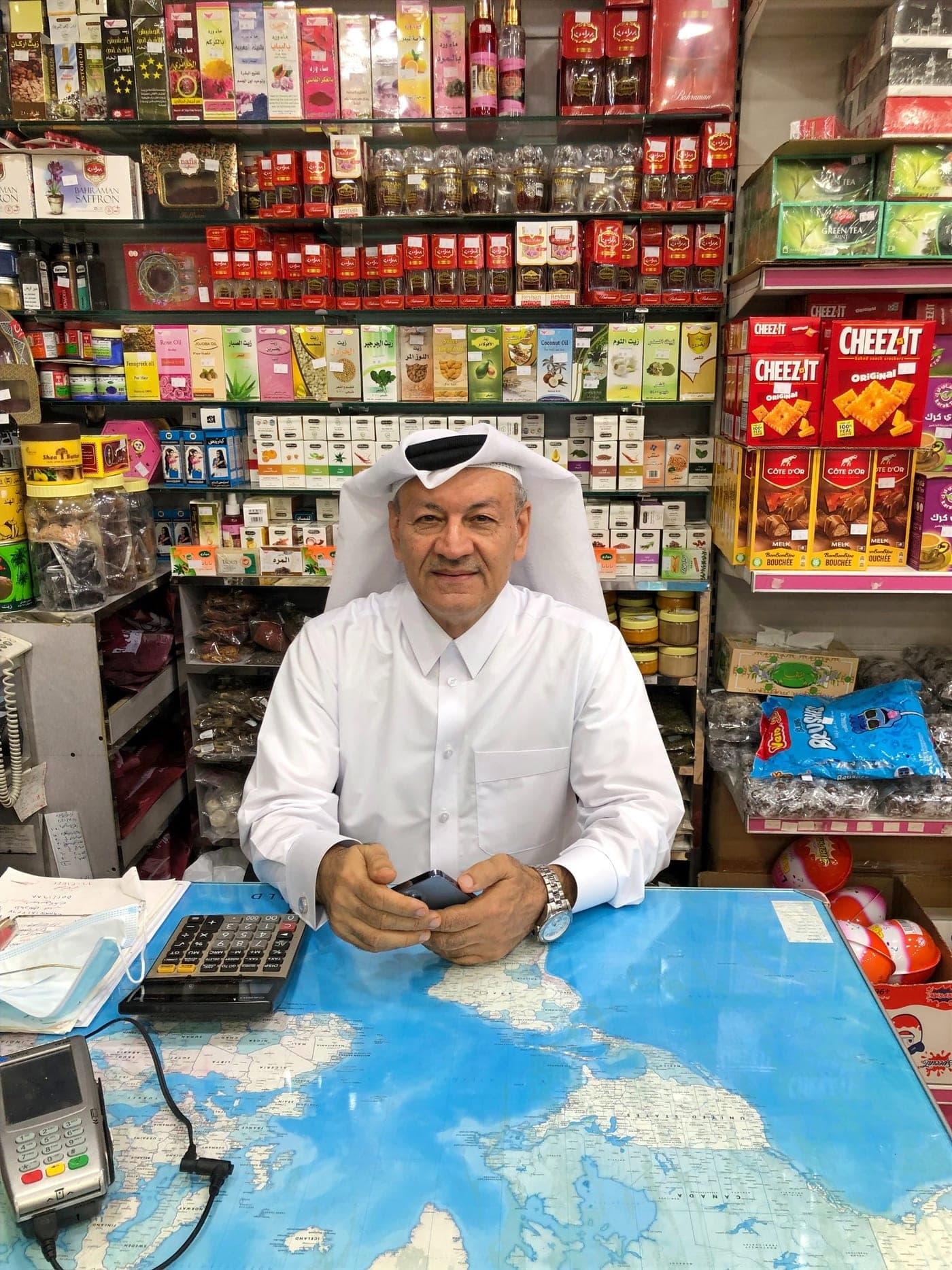 Khalil Mohammad Qudsi at the counter of Qudsi Sweets